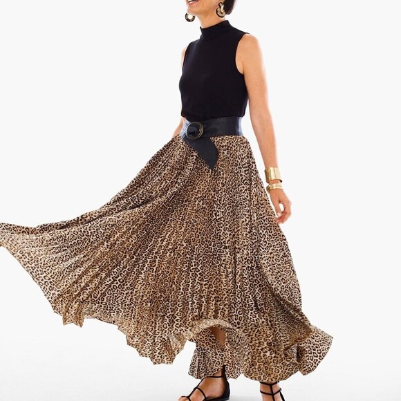 Chico's Dresses & Skirts - Chico's Long Flowy Pleated Leopard Print Maxi Skirt, Size 3 (XL)